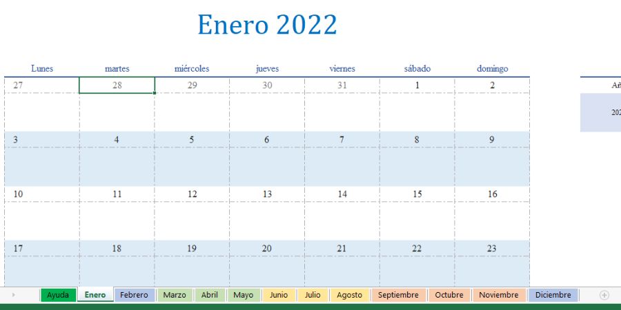 plantilla calendario mensual excel