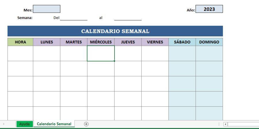 plantilla calendario semanal