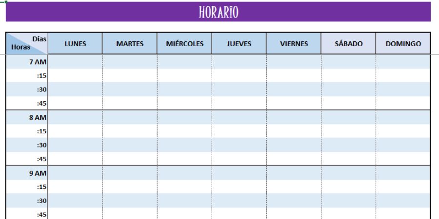 plantilla horarios excel