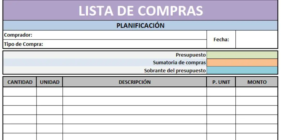 lista supermercado excel