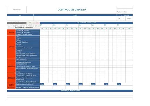 check list de limpieza excel 